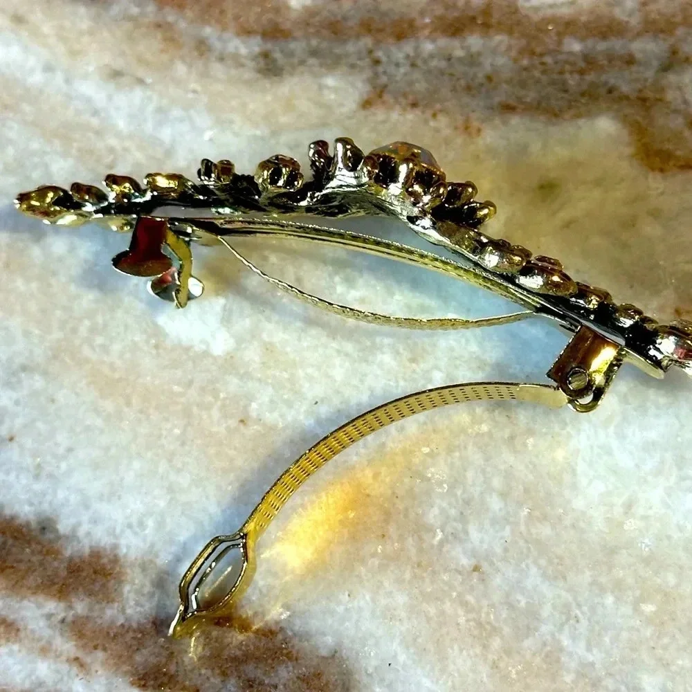 Aurora Borealis AB Floral Crystal Rhinestone Medium Barrette Hair Clip - Picture 6 of 6